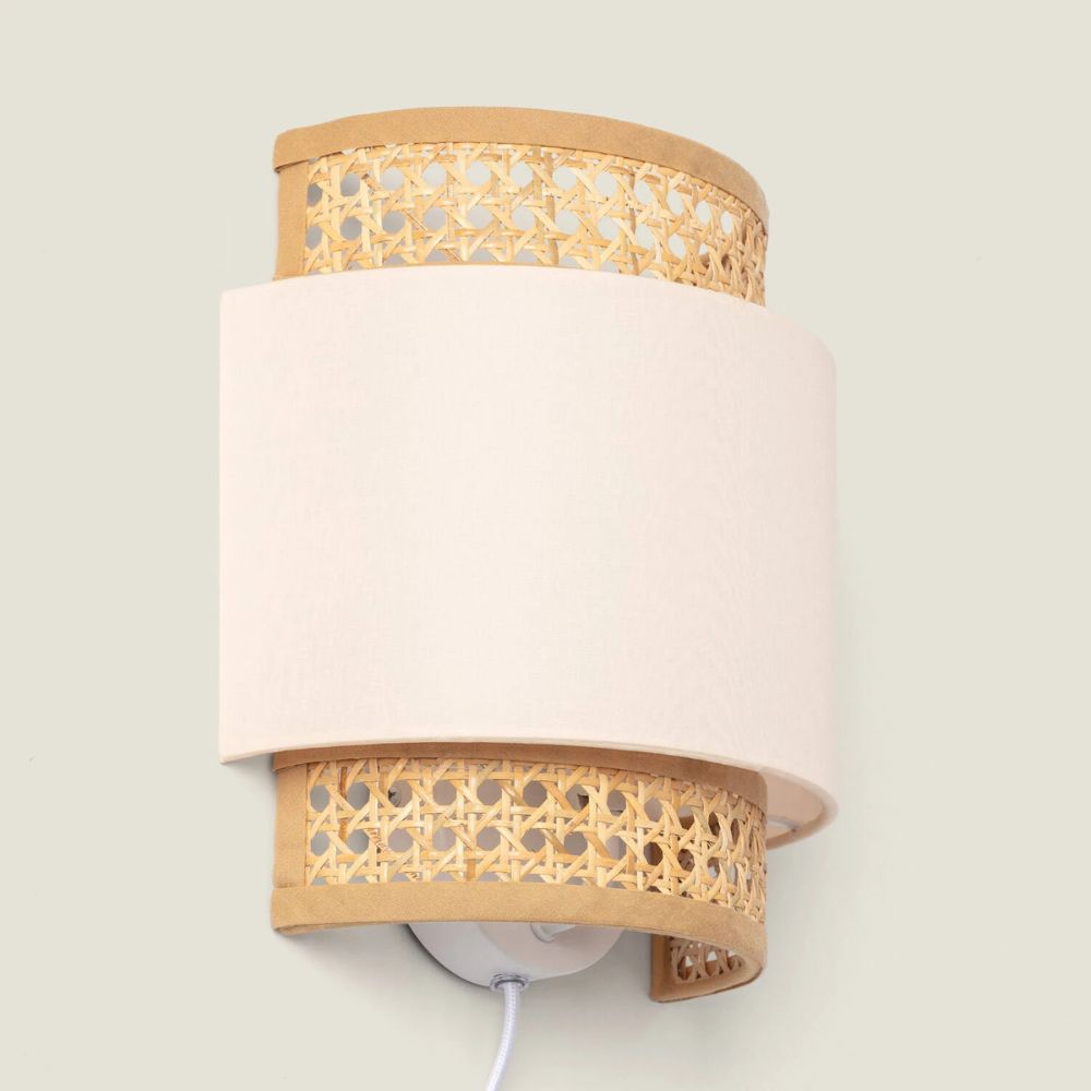 Rattan Plug in Wall Light