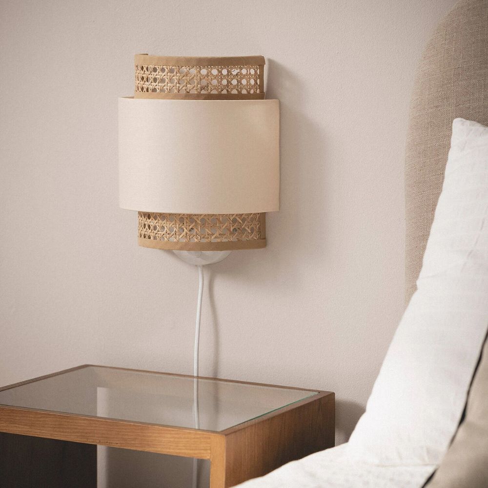 Rattan Plug in Wall Light